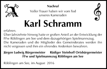 Traueranzeige von Karl Schramm von Mitteldeutsche Zeitung Mansfelder Land