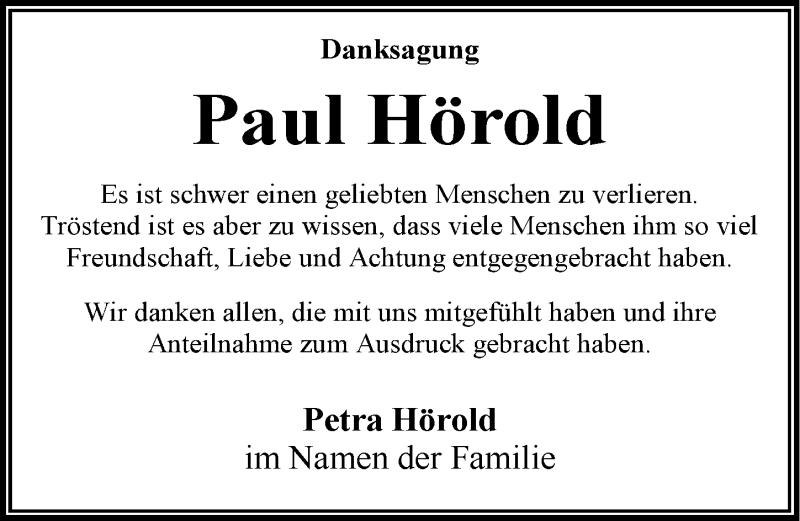  Traueranzeige für Paul Hörold vom 27.08.2016 aus Mitteldeutsche Zeitung Dessau-Roßlau