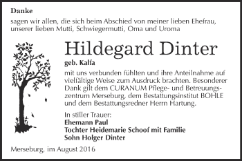 Traueranzeige von Hildegard Dinter von Super Sonntag Merseburg