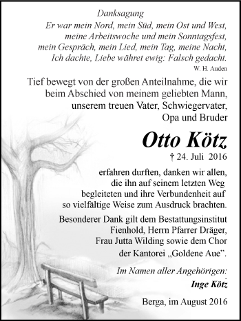 Traueranzeige von Otto Kötz von WVG - Wochenspiegel SGH