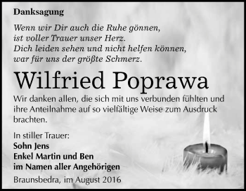 Traueranzeige von Wilfried Poprawa von WVG - Wochenspiegel Merseburg