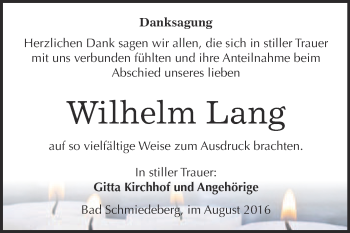 Traueranzeige von Wilhelm Lang von WVG - Wochenspiegel Wittenberg