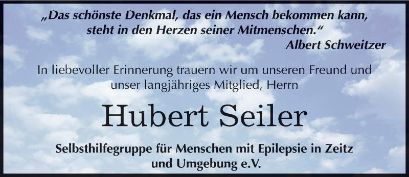  Traueranzeige für Hubert Seiler vom 13.08.2016 aus Mitteldeutsche Zeitung Zeitz