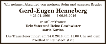 Traueranzeige von Gerd-Eugen Henneberg von Super Sonntag Aschersleben