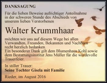 Traueranzeige von Walter Krummhaar von Super Sonntag Aschersleben