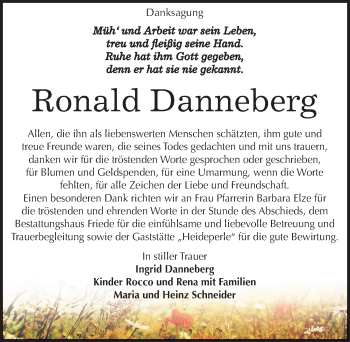 Traueranzeige von Ronald Danneberg von Mitteldeutsche Zeitung Wittenberg