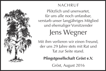 Traueranzeige von Jens Wegner von WVG - Wochenspiegel Merseburg
