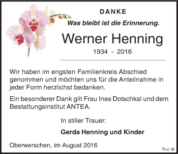 Traueranzeige von Werner Henning von Mitteldeutsche Zeitung Weißenfels