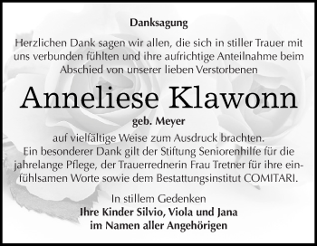 Traueranzeige von Anneliese Klawonn von Super Sonntag Zeitz
