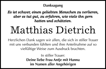 Traueranzeige von Matthias Dietrich von Mitteldeutsche Zeitung Merseburg/Querfurt