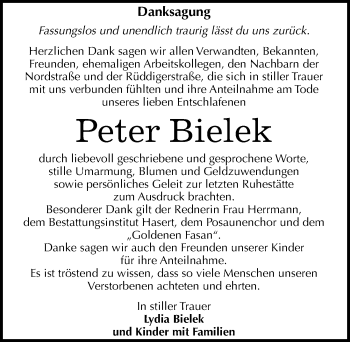 Traueranzeige von Peter Bielek von Mitteldeutsche Zeitung Wittenberg