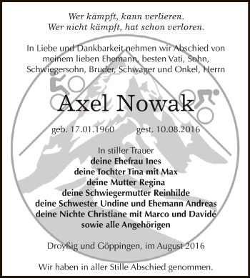 Traueranzeige von Axel Nowak von Super Sonntag Zeitz