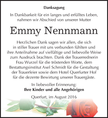 Traueranzeige von Emmy Nennmann von Mitteldeutsche Zeitung Merseburg/Querfurt