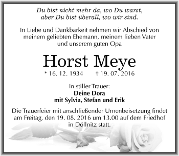 Traueranzeige von Horst Meye von Mitteldeutsche Zeitung Halle/Saalkreis
