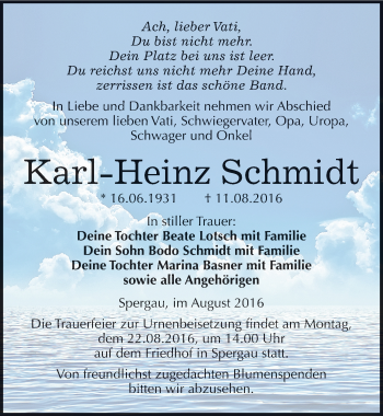 Traueranzeige von Karl-Heinz Schmidt von Mitteldeutsche Zeitung Merseburg/Querfurt