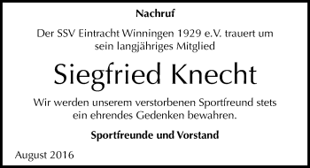 Traueranzeige von Siegfried Knecht von Mitteldeutsche Zeitung Aschersleben