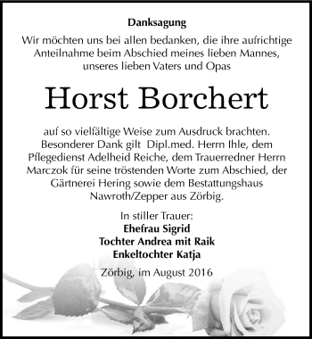 Traueranzeige von Horst Borchert von Mitteldeutsche Zeitung Bitterfeld