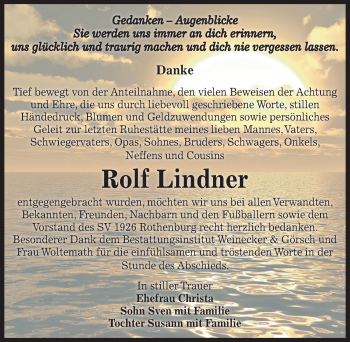 Traueranzeige von Rolf Lindner von Mitteldeutsche Zeitung Bernburg