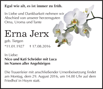 Traueranzeige von Erna Jerx von Mitteldeutsche Zeitung Aschersleben