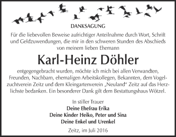 Traueranzeige von Karl-Heinz Döhler von Super Sonntag Zeitz