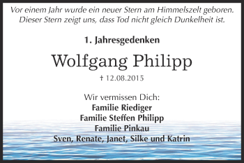 Traueranzeige von Wolfgang Philipp von WVG - Wochenspiegel NMB / WSF / ZTZ