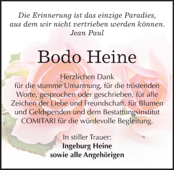 Traueranzeige von Bodo Heine von Mitteldeutsche Zeitung Weißenfels