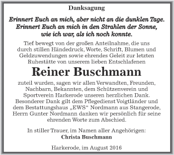 Traueranzeige von Reiner Buschmann von Super Sonntag SGH Mansf. Land