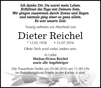 Traueranzeige von Dieter Reichel von Mitteldeutsche Zeitung Dessau-Roßlau