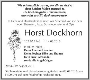 Traueranzeige von Horst Dockhorn von WVG - Wochenspiegel Dessau / Köthen