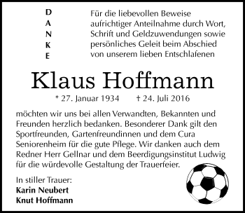 Traueranzeige von Klaus Hoffmann von Mitteldeutsche Zeitung Halle/Saalkreis