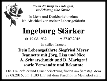 Traueranzeige von Ingeburg Stärker von Mitteldeutsche Zeitung Dessau-Roßlau