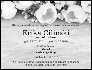 Traueranzeige von Erika Cilinski von Mitteldeutsche Zeitung Wittenberg