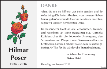 Traueranzeige von Hilmar Poser von Mitteldeutsche Zeitung Zeitz