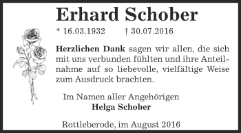 Traueranzeige von Erhard Schober von Super Sonntag SGH Mansf. Land