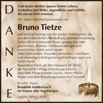 Traueranzeige von Bruno Tietze von WVG - Wochenspiegel NMB / WSF / ZTZ