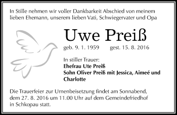 Traueranzeige von Uwe Preiß von Mitteldeutsche Zeitung Merseburg/Querfurt