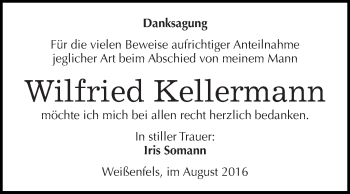 Traueranzeige von Wilfried Kellermann von WVG - Wochenspiegel NMB / WSF / ZTZ