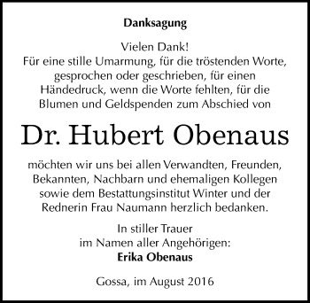 Traueranzeige von Hubert Obenaus von Mitteldeutsche Zeitung