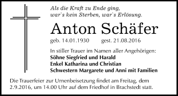 Traueranzeige von Anton Schäfer von Mitteldeutsche Zeitung Halle/Saalkreis