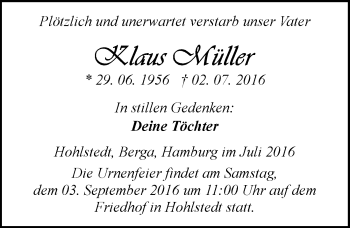 Traueranzeige von Klaus Müller von Mitteldeutsche Zeitung Sangerhausen