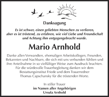 Traueranzeige von Mario Arnhold von WVG - Wochenspiegel Dessau / Köthen