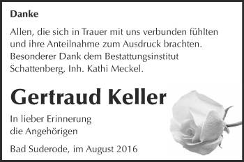 Traueranzeige von Gertraud Keller von Super Sonntag Quedlinburg