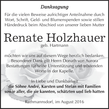 Traueranzeige von Renate Holzhauer von Super Sonntag Bernburg