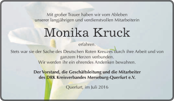 Traueranzeige von Monika Kruck von WVG - Wochenspiegel Merseburg