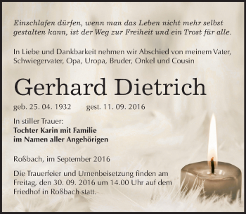 Traueranzeige von Gerhard Dietrich von Mitteldeutsche Zeitung Merseburg/Querfurt