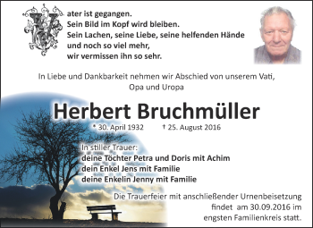 Traueranzeige von Herbert Bruchmüller von WVG - Wochenspiegel Dessau / Köthen