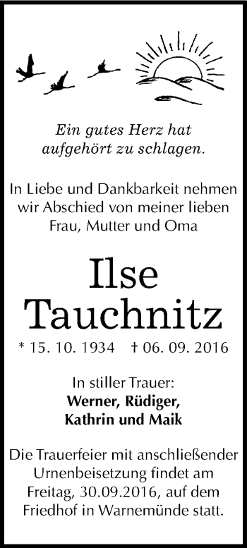 Traueranzeige von Ilse Tauchnitz von Mitteldeutsche Zeitung Halle/Saalkreis