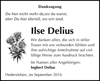Traueranzeige von Ilse Delius von Mitteldeutsche Zeitung Quedlinburg