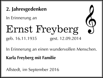 Traueranzeige von Ernst Freyberg von Mitteldeutsche Zeitung Sangerhausen