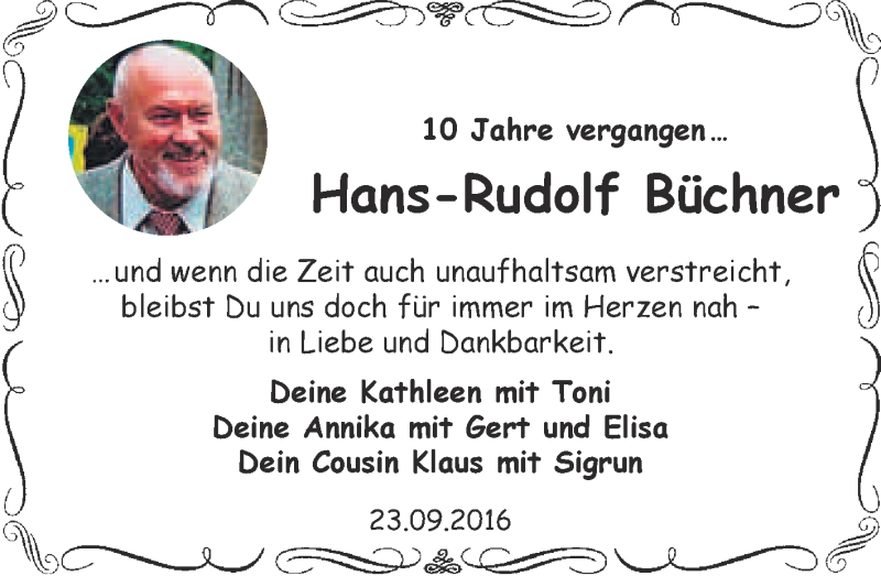  Traueranzeige für Hans-Rudolf Büchner vom 24.09.2016 aus Super Sonntag Merseburg